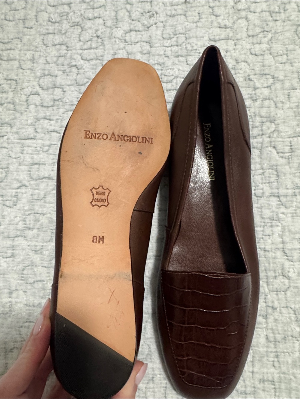NWOT Enzo Angiolini Brown Croc-Embossed Leather Loafers - Picture 4 of 7